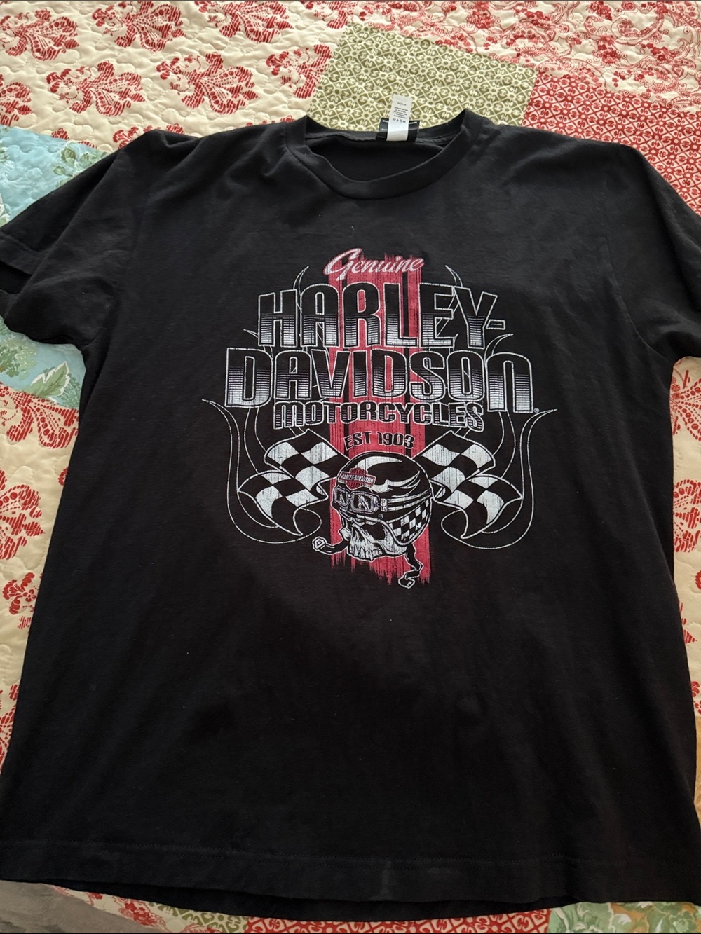 Harley-Davidson Black Short Sleeve Tee with Skull & Checkered Flags